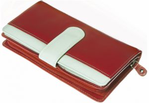 Dámska kožená peňaženka červená/béžová - Veľká Peňaženka