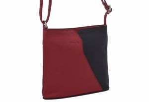 Dámska kožená crossbody kabelka červená/čierna