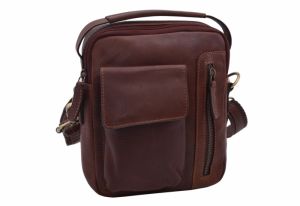 Pánske kožené crossbody tmavohnedý vintage