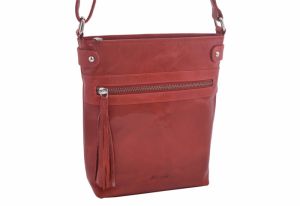 Dámska kožená crossbody kabelka červená