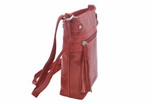 Dámska kožená crossbody kabelka červená